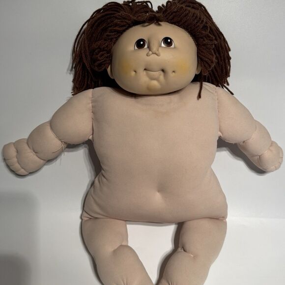 Vintage Cabbage Patch Baby Doll Brunette Brown Poodle Hair Dimple 1984 Soft Body - Picture 2 of 11